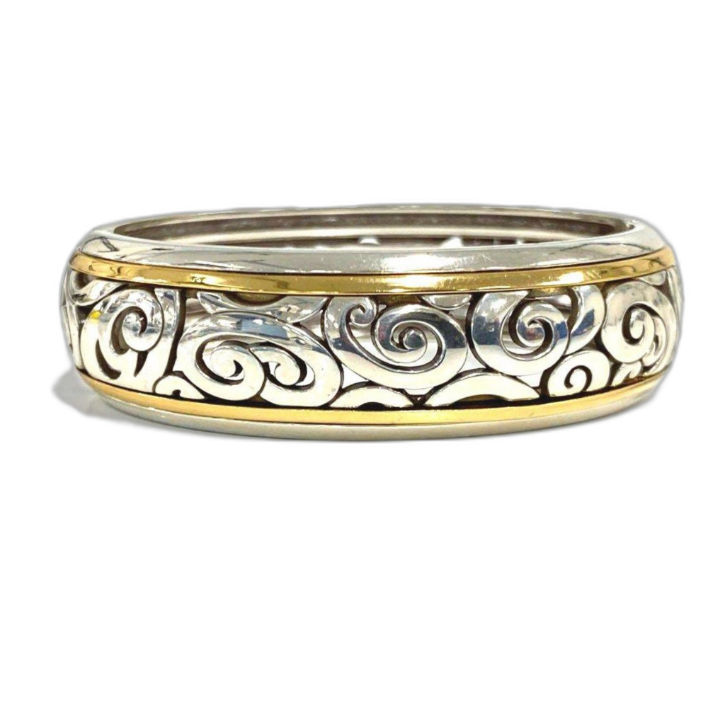 34867  Brighton Spin Master Two Tone Swirly Hinged Bracelet 6.5" 54g